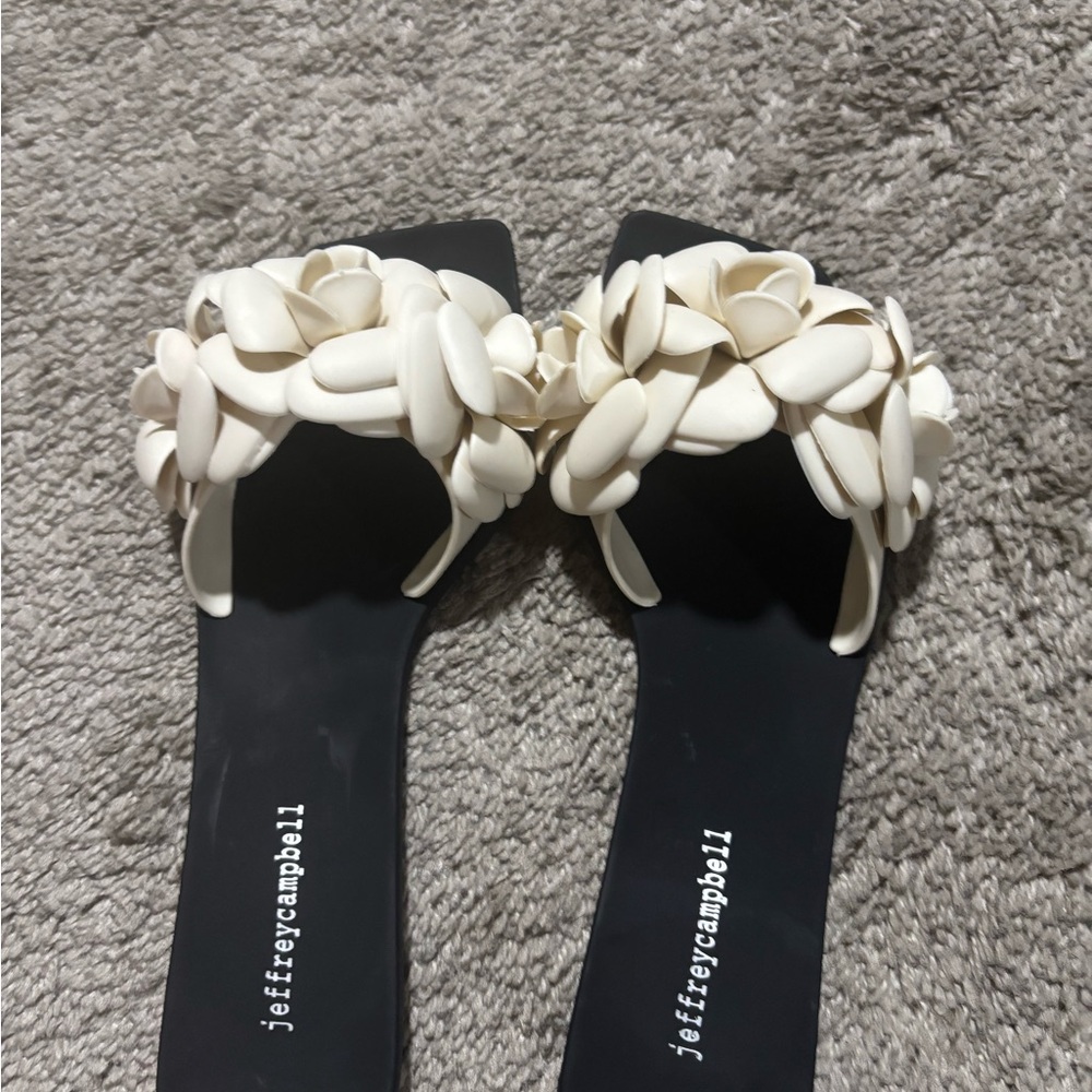 Jeffrey Campbell Black and Cream Floral Sandals